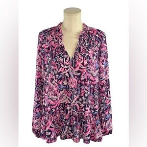 LILLY PULITZER • SAVANNA BLOUSE • "BRIGHT NAVY SWING OF THINGS"